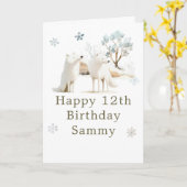 Cute Winter Arctic Wolf Birthday Party Kaart (Gele Bloem)