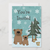 Cute Winter Bears Woodland Baby shower Invitation (Devant)