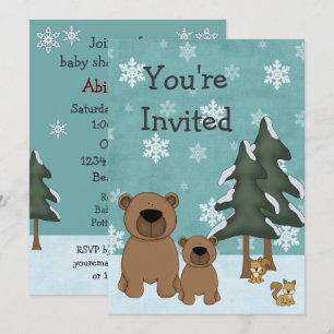 Cute Winter Bears Woodland Baby shower Invitation