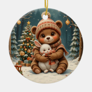 Cute Winter Beer Licht Konijn & Kerstboom Keramisch Ornament