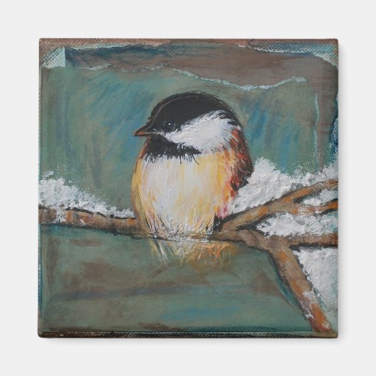 Cute Winter Black Capped Chickadee Art Magneet (Voorkant)