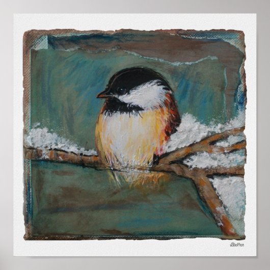 Cute Winter Black Capped Chickadee Art Print (Voorkant)