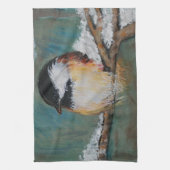 Cute Winter Black Capped Chickadee Bird Theedoek (Verticaal)