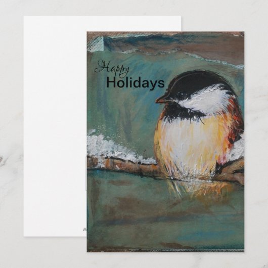 Cute Winter Black Capped Chickadee Holiday Card Feestdagenkaart (Voorkant / Achterkant)