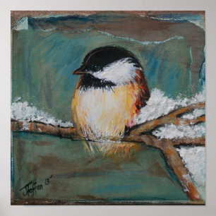 Cute Winter Black Capped Chickadee Poster