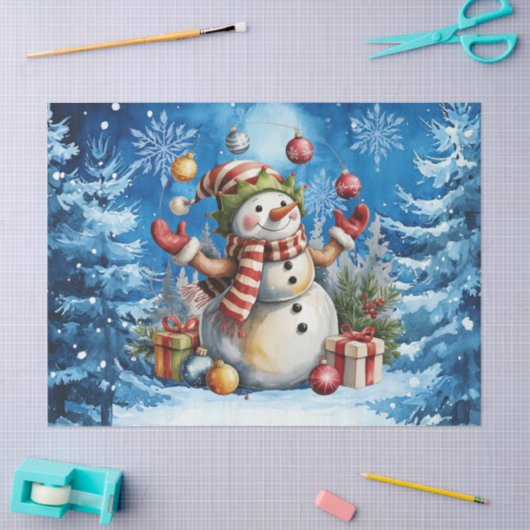 Cute Winter Blue Christmas Snowman Tissuepapier (Craft)