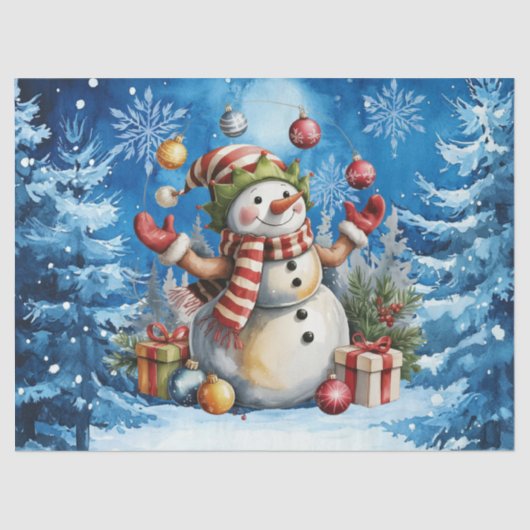 Cute Winter Blue Christmas Snowman Tissuepapier (Voorkant)