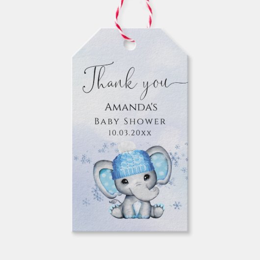 Cute Winter Elephant Baby shower Dank je cadeau Cadeaulabel (Voorkant)