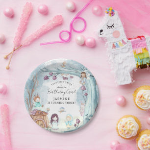 Cute Winter Fairy kerstGirl Birthday Papieren Bordje