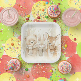 Cute Winter Forest Animals Kids' Christmas Fun Pap Papieren Bordje