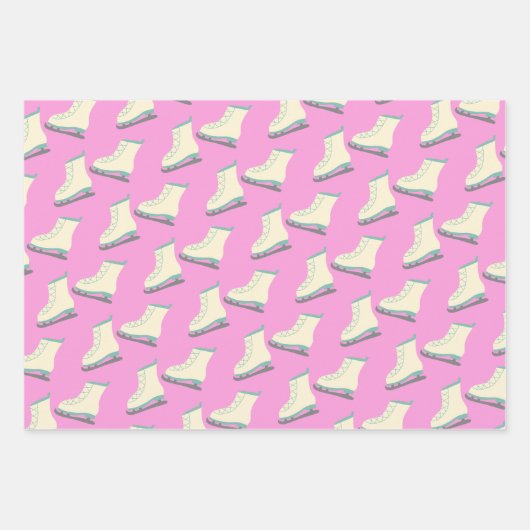 Cute Winter Ice Schaatsen Pattern in Playful Roze Inpakpapier Vel (Voorkant 3)