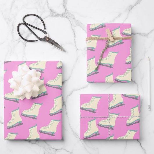 Cute Winter Ice Schaatsen Pattern in Playful Roze Inpakpapier Vel (Voorkant)
