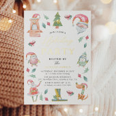 Cute Winter Kerstfeestdag Gold Folie Uitnodiging