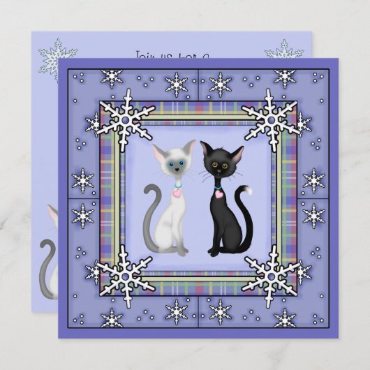Cute Winter Kitty Chat Anniversaire Invitation ~ F (Devant / Derrière)