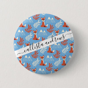 Cute Winter Oranje Fox Mountains Leaf Pattern Ronde Button 5,7 Cm