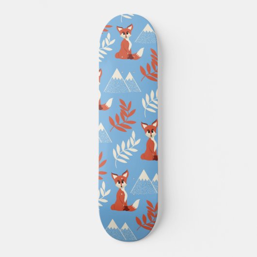 Cute Winter Oranje Fox Mountains Leaf Pattern Skateboard (Voorkant)