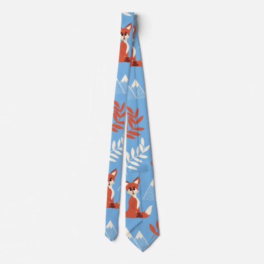 Cute Winter Oranje Fox Mountains Leaf Pattern Stropdas (Achterkant)