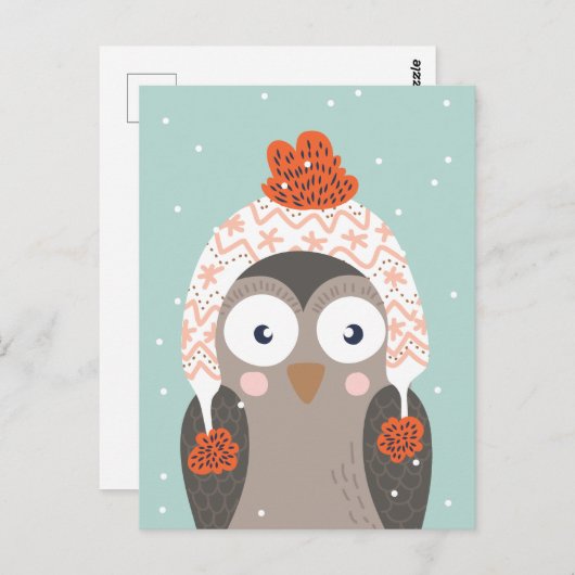 Cute Winter Owl briefkaart (Voorkant / Achterkant)