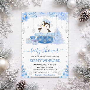 Cute Winter Penguïn Baby Shower Kaart