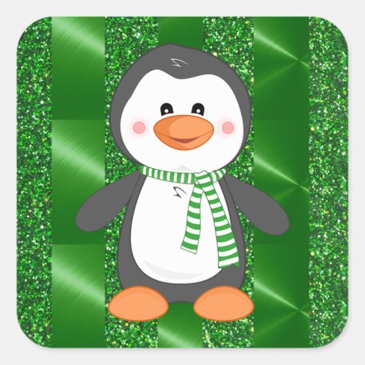Cute Winter Penguin met Scarf-Kerst stickers (Voorkant)