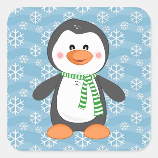 Cute Winter Penguin met Scarf-Kerst stickers (Voorkant)