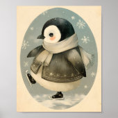 Cute Winter Penguin - Watercolor Nursery Poster (Devant)