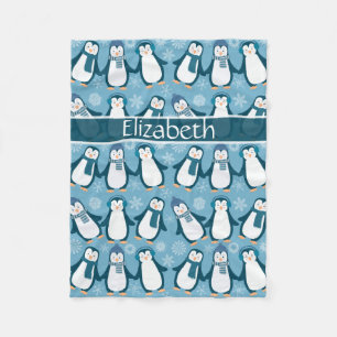 Cute Winter Penguins Design Voeg naam toe Fleece Deken