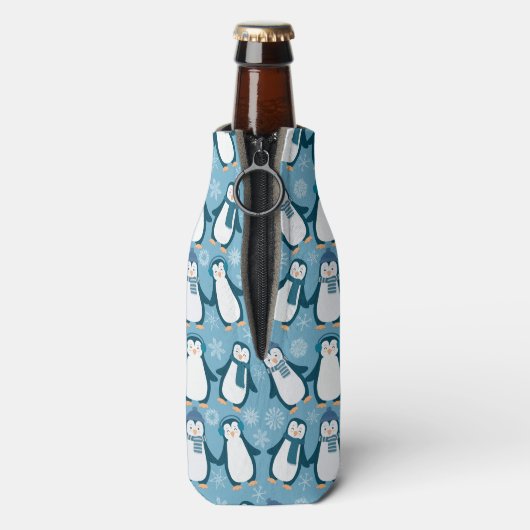 Cute Winter Penguins Design Voeg naam toe Flesjeskoeler (Fles Achterkant)