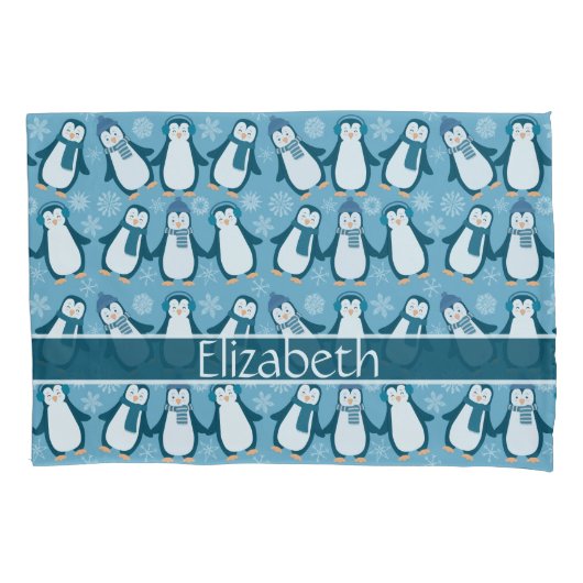Cute Winter Penguins Design Voeg naam toe Kussensloop (Voorkant)