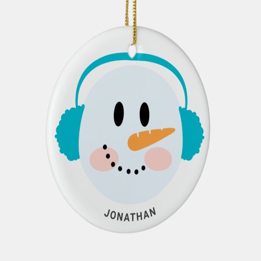 Cute Winter Personalized Snowman Face Kerstmis Keramisch Ornament (Rechts)