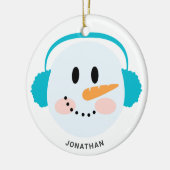 Cute Winter Personalized Snowman Face Kerstmis Keramisch Ornament (Links)
