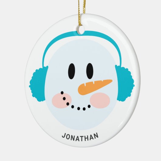 Cute Winter Personalized Snowman Face Kerstmis Keramisch Ornament (Links)