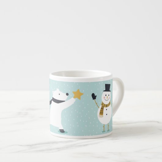 Cute Winter Polar Beer en Snowman Art  Espresso Kop (Voorkant rechts)