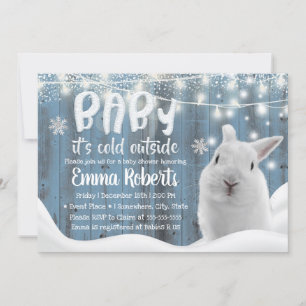 Cute Winter Rabbit Dusty Blue Barn Baby shower Kaart