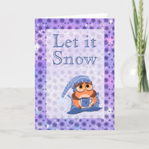 Cute Winter Snowflakes Blue Baby Owl Pet Feestdagen Kaart