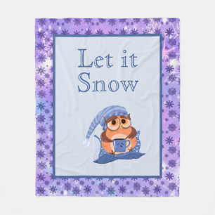 Cute Winter Snowflakes Blue Baby Owl Pet Fleece Deken