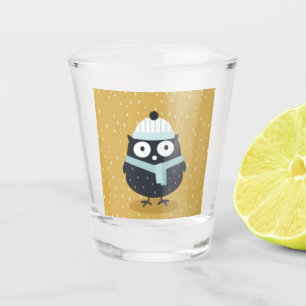 Cute Winter Snowing Owl Art Shot Glas
