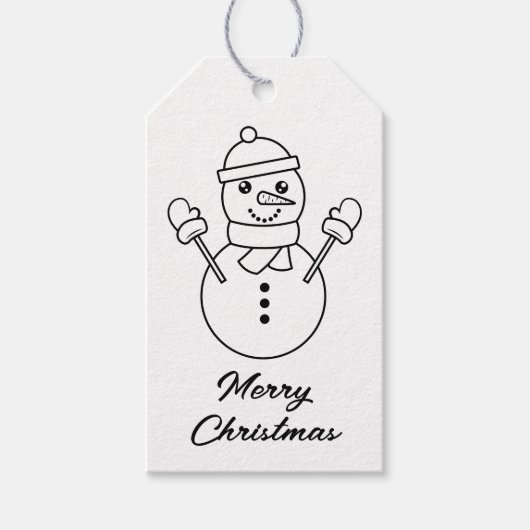 Cute Winter Snowman Line Art Illustratie Cadeaulabel (Voorkant)