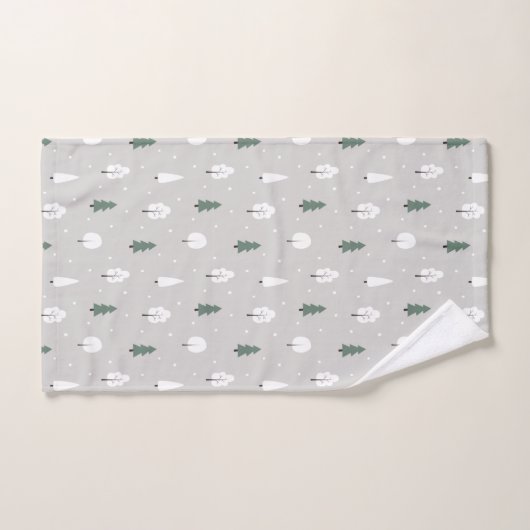 Cute Winter Tree & Snow Pattern Bad Handdoek (Handdoek)