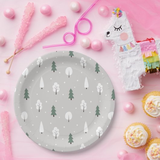 Cute Winter Tree & Snow Pattern Papieren Bordje (Feest)