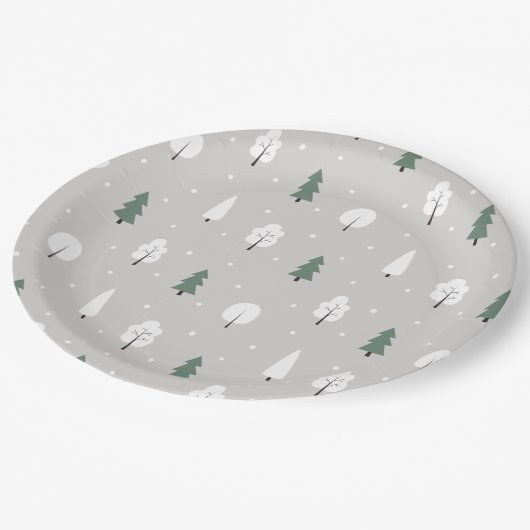Cute Winter Tree & Snow Pattern Papieren Bordje (Gekanteld)