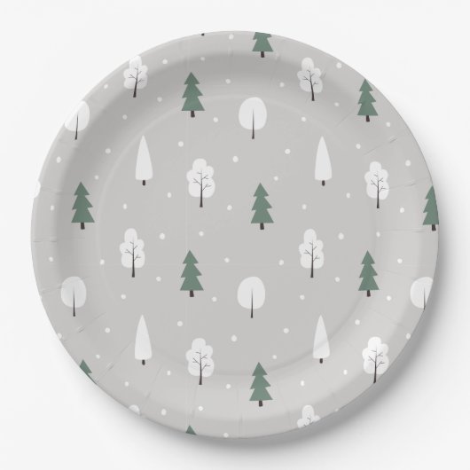 Cute Winter Tree & Snow Pattern Papieren Bordje (Voorkant)