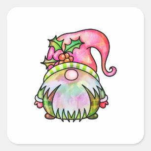 Cute Winter Waterverf Kerstmis Garden Gnome Vierkante Sticker
