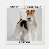 Cute Wire Fox Terrier Dog Foto Merry Kerstry Keramisch Ornament (Achterkant)