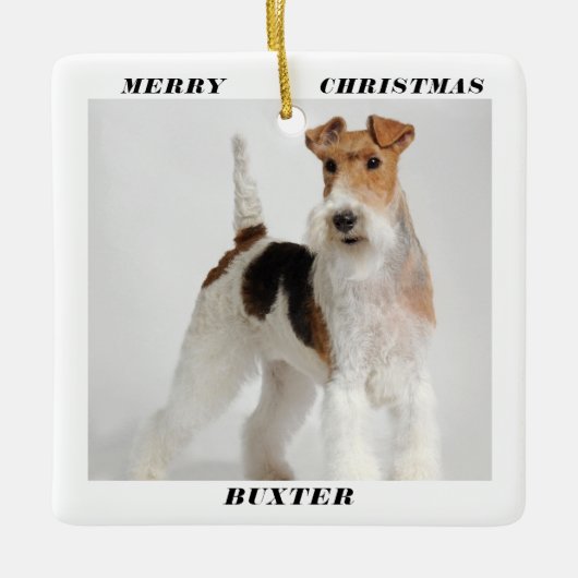 Cute Wire Fox Terrier Dog Foto Merry Kerstry Keramisch Ornament (Voorkant)