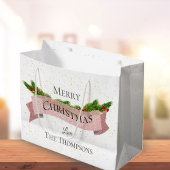 Cute | wit | Faux Pink Glitter | Vrolijk kerstfees Groot Cadeauzakje