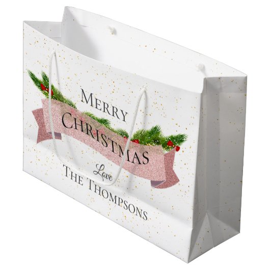 Cute | wit | Faux Pink Glitter | Vrolijk kerstfees Groot Cadeauzakje (Voorkant Gekanteld)