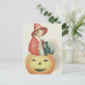 Cute Witch Black Cat Jack O Lantern Briefkaart (Staand voorkant)