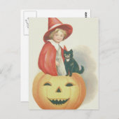 Cute Witch Black Cat Jack O Lantern Briefkaart (Voorkant / Achterkant)