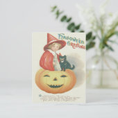 Cute Witch Black Cat Jack O Lantern Briefkaart (Staand voorkant)
